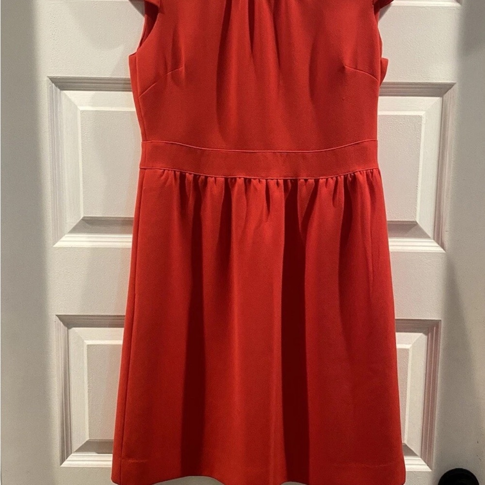 J. Crew Red Orange Pleated A-Line cap Sleeve Dress